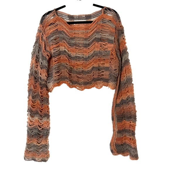 Sweaters - Vintage Y2K Cropped Sweater Womens M Distressed Crochet Open Knit Boho Fairy